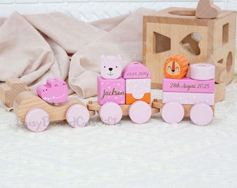 Wooden toy with name, 1st birthday gift, Christening gift, Personalized wooden train, Christmas gifts