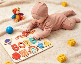 Wooden Busy Board Puzzle,Personalized Name Puzzle Toy,Custom Name Sign,First Christmas Gift,Personalized Baby,Baby Shower Gifts