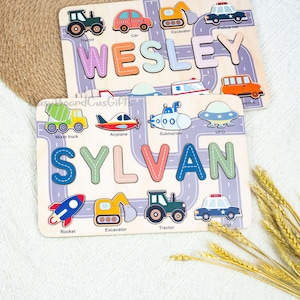 Personalized Name Puzzle with Pegs for Nursery Decor,Wooden Busy Board,Perfect Baby Christmas Gift & 1st Birthday Gift for Boys