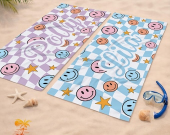 Personalized Grid Towel,Customizable Girls Gifts,Colorful Vacation Towels,Birthday Party Towel With Name,Kids Towels Gifts,Child Beach Towel