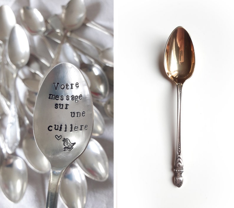 Somptueuse Petite cuillère à CAFÉ 107mm, cuillère à moka, plaquée or et argent personnalisée avec votre message. image 1