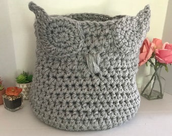 Owl Storage Basket Hand Crochet by kams-store.com