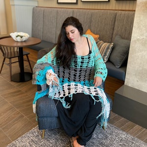 Poncho summery BOHO style Versatile Poncho can be worn two ways Crochet by Kams-store.com