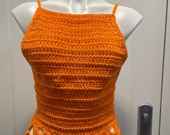 Stunning Blaze Orange Sage Halter Top hand crochet by Kams-store.com