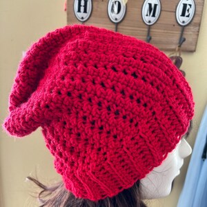 Red Beanie Slouchy Unisex Crochet Hat by Kams-store.com