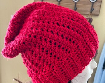 Red Beanie Slouchy Unisex Crochet Hat by Kams-store.com