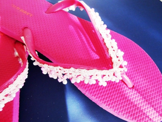 Crochet Beaded Edging Flip Flops by Kamsstore.com - Etsy