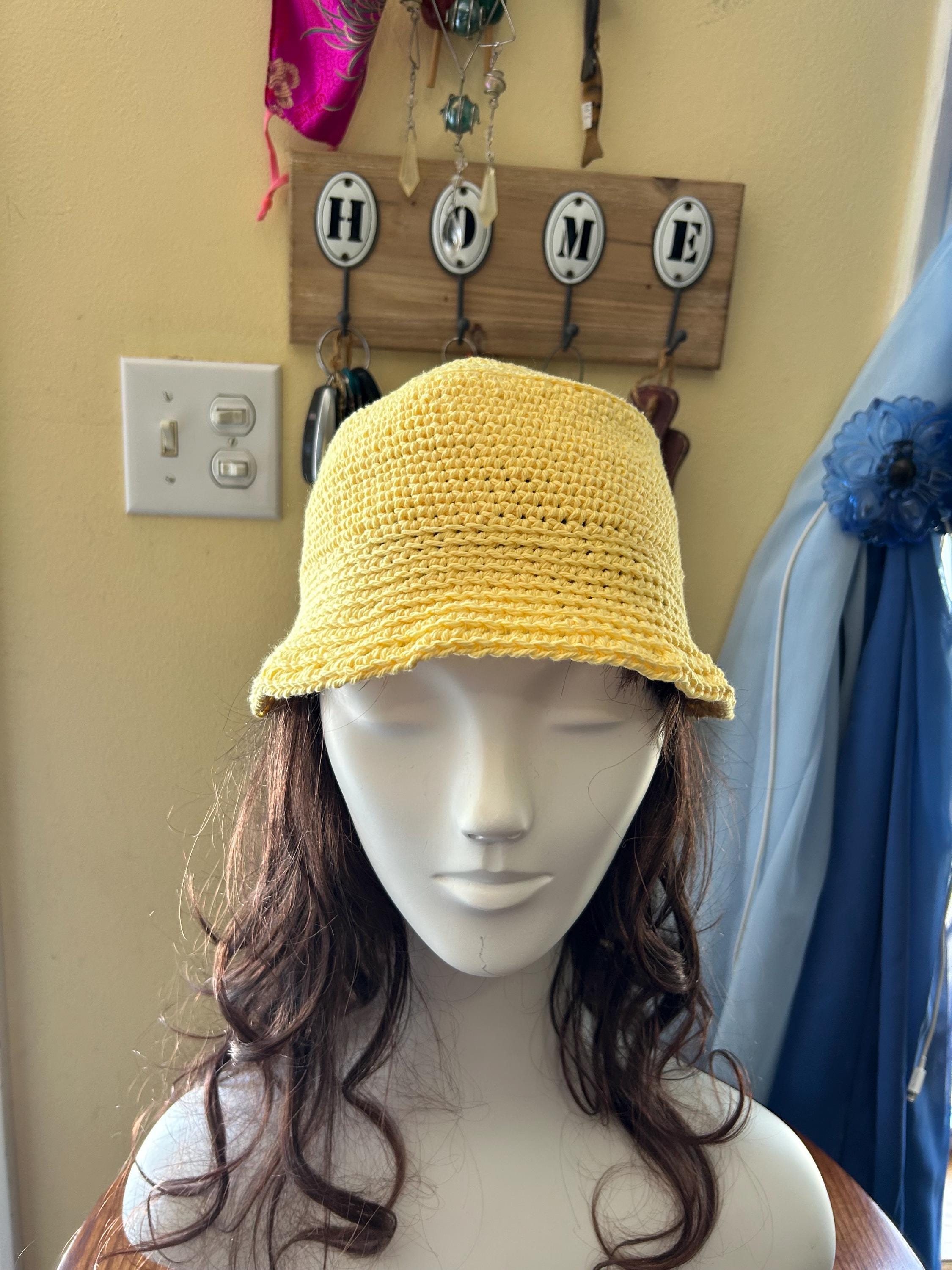 Crochet Cotton Bucket Hat: Yellow Summer Sun Hat - Etsy display picture 1