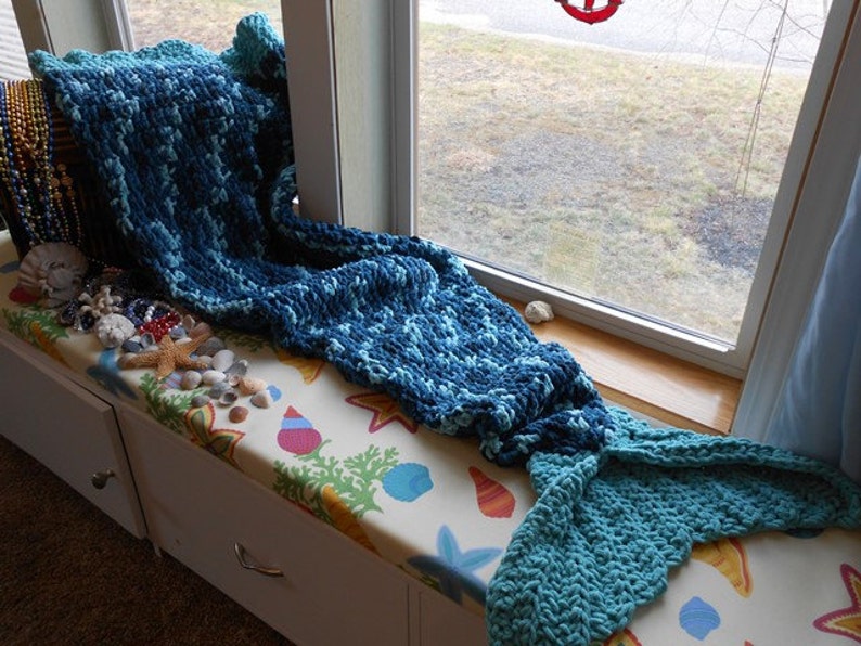 Mermaid Blanket Made With Soft Plush Bernat Blanket Yarn by Etsy