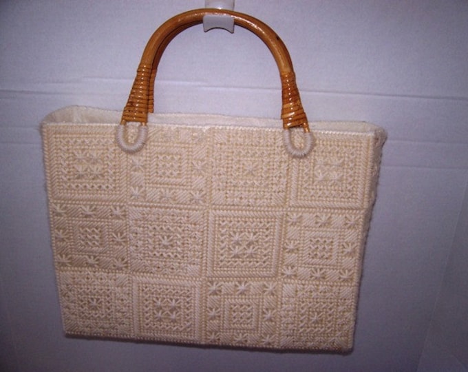 Plastic Canvas Purse With Rattan Handles and Liner Etsy