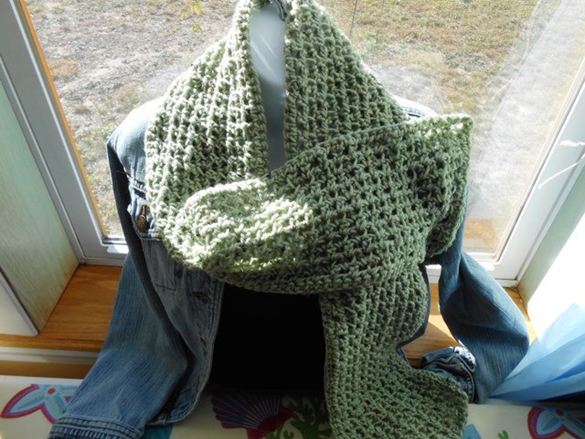 Warm and pretty frosty green fleck scarf by kams Etsy