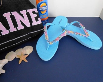 Crochet Beaded Edging Flip Flops by kamsstore.com