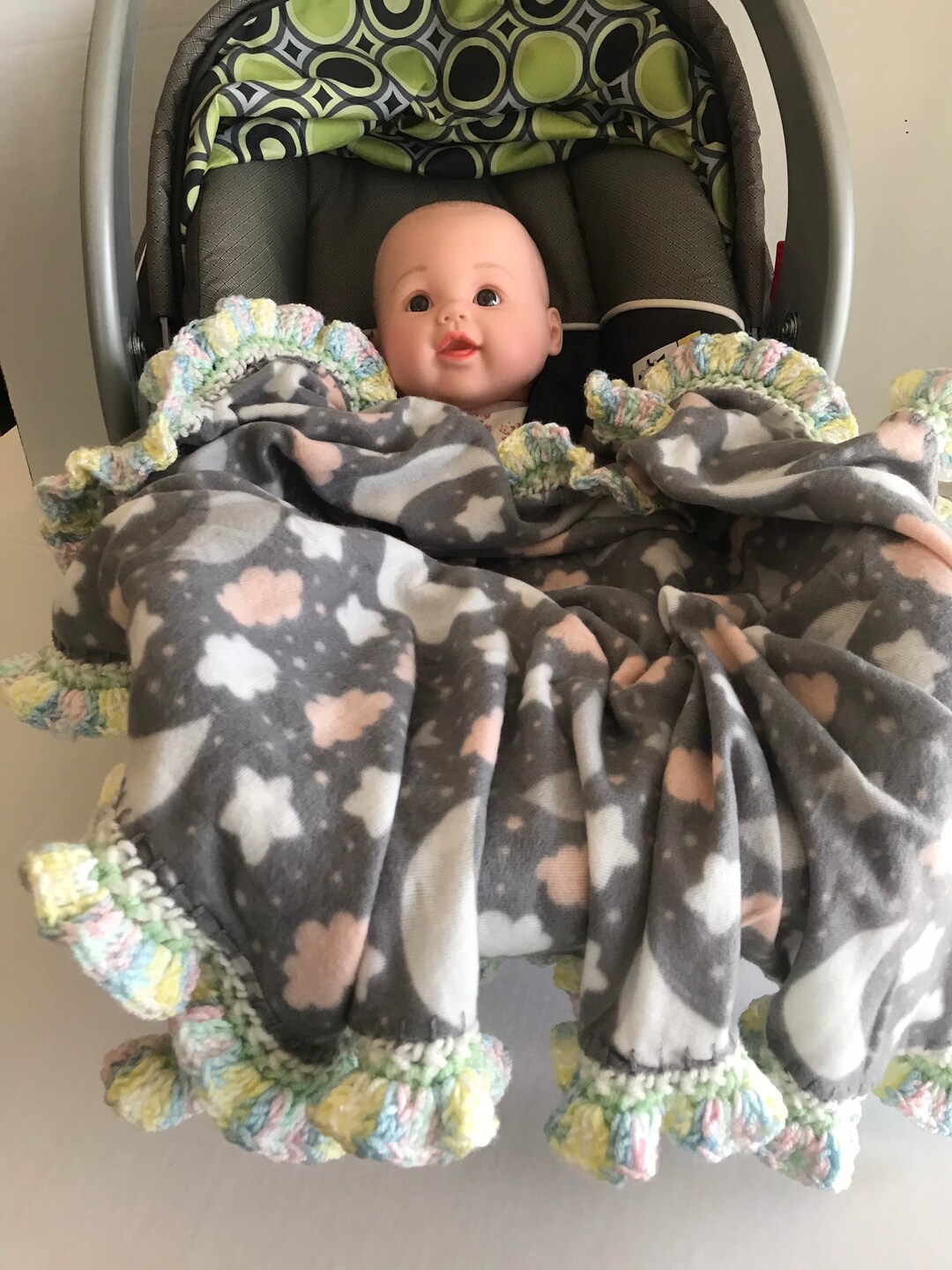 Baby Fleece Gray Pink White Receiving Blankets With Pretty Etsy
