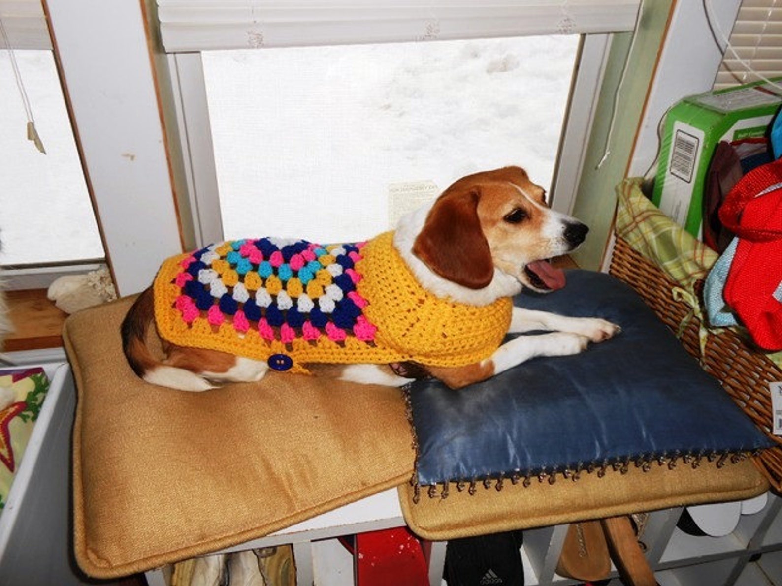 Crochet Granny Square Dog Sweater Easy to put on Hand made Etsy