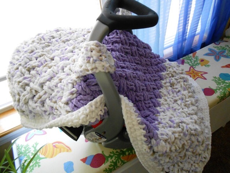 Car Seat Canopy Velvety Soft Plush Bernat Baby Blanket Yarn Hand Crochet by kams-store.com