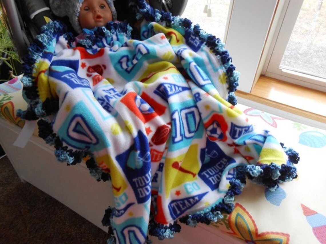 Baby Fleece Team Sport Receiving Blanket With Pretty Crochet Etsy
