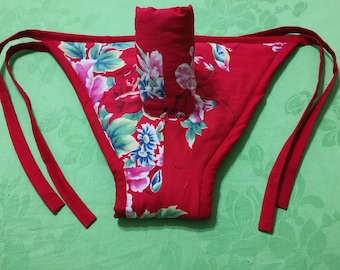 Cuecas masculinas de algodão com estampa floral feita à mão: roupa íntima estilo vintage