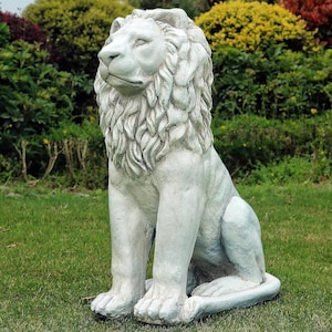 Estatua de león grande de 23 pulgadas, figura de león sentado de óxido de magnesio, león guardián de entrada, animales enormes, decoraciones para jardín y exterior.
