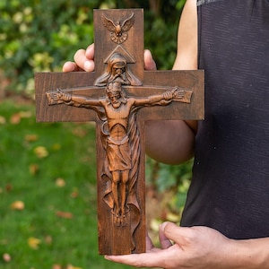 12-Zoll-Antike-Hölzerne Hand geschnitzte Kirche Wand Kruzifix Kreuz Jesus Christus Handgemachtes Holzkreuz Geschenk