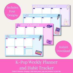 K-Pop Weekly Planner: Kawaii Habit Tracker, 4 Designs (Digital Download PDF)