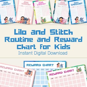 Lilo och Stitch utskrivbart rutinpaket med sysslor och belöningstabell, digitalt nedladdningspaket