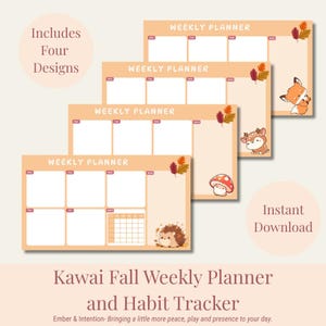 Fall Kawaii Animal Weekly Planner: Habit Tracker (Digital Download, PDF/PNG A4/Letter Size