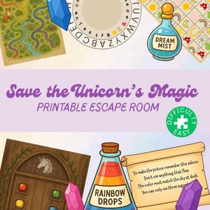 Einhorn Escape Room Spiel: Kinder Schatzsuche zum ausdrucken (Alter 5-9) (Digitaler Download)