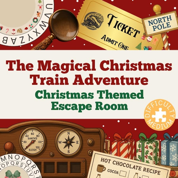 Printable Christmas Escape Room: Polar Express Train Adventure (Ages 8-12)