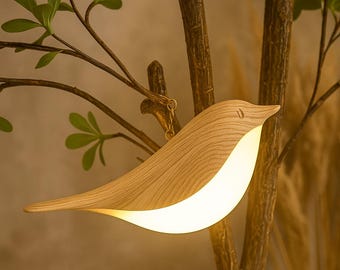 Wooden Bird Night Light – USB Rechargeable Lamp & Essential Oil Diffuser with Touch Sensor – Soft Warm LED for Bedroom, Nursery, or Desk
