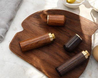 Handmade Wooden Toothpick Holder – Ebony and Walnut Travel Capsule with Brass Twist Lid – Pocket Storage Box for Pills, Pins, or Toothpicks