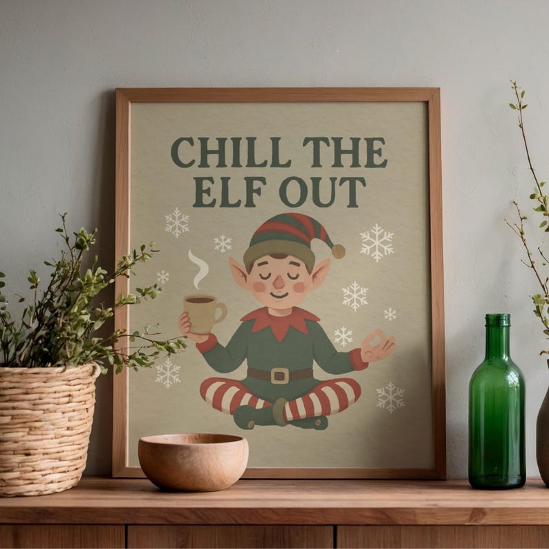 Chill the Elf Out PNG: Christmas Coffee Lover Clip Art Instant Download ...