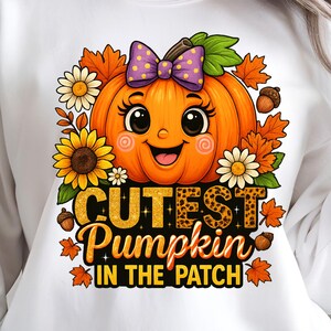 Najsłodsza dziewczyna z dynią w formacie PNG: Jesienny projekt na koszulki (do pobrania cyfrowego)