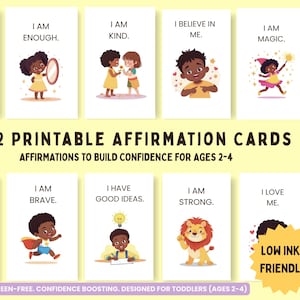 32 tarjetas de afirmación imprimibles para niños pequeños: confianza y alegría para niños de 2 a 4 años. Rincón de la tranquilidad y preescolar (PDF)