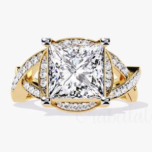3.00 CT Princess Cut Lab Grown Diamond Engagement Ring: 14K Gold Halo Infinity Band
