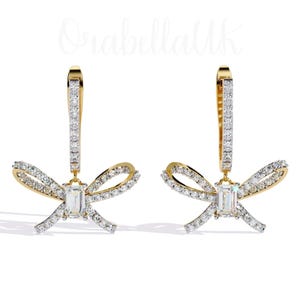 1.90 TCW Smaragd Diamant Hochzeitsohrringe Hängende Ohrringe in 10k / 14k / 18K Gold, Geschenke für Sie.