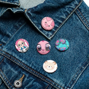 Cute Pin Button Set – Aesthetic Cartoon Badges – Kawaii Animal Pins – Fun Backpack Accessories – Cute Denim Jacket Decor