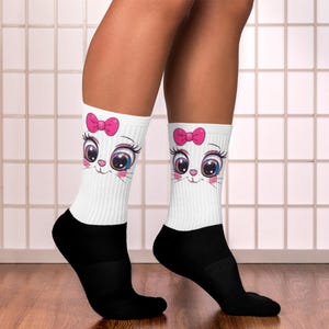 Cute Cat Face Socks for Girls – Kawaii Cartoon Animal Socks with Pink Bow – Fun Gift for Teen Girls & Cat Lovers