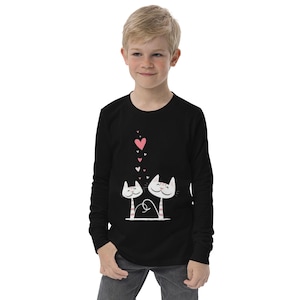 Cute Cat Love Youth Long Sleeve Shirt | Funny Animal Kids Tee | Adorable Cat Lover Gift | Funny Tees Design