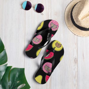 Cute Cat Fruit Flip-Flops – Fun Cartoon Summer Sandals – Colorful Unisex Beach Shoes