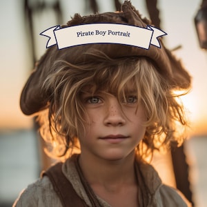 Portrait de pirate personnalisé pour enfants | Téléchargement numérique fantastique | Certificat de carte au trésor | Options de scène | Illustration de pirate garçon