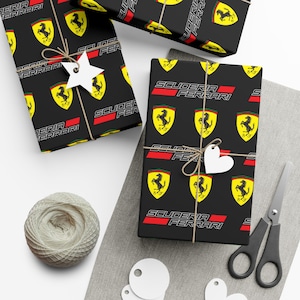 Ferrari F1 Gift Wrap Paper: Scuderia Racing Wrapping, Matte or Satin Finish, Perfect for Formula 1 Fans, Birthdays & Holidays, Black, Italy