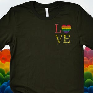 Queer Shirt with Rainbow Heart, Love Is Love Tee, Minimalist LGBT Pride Shirt, Inclusive Bold Queer Graphic, Unisex Comfort Colors Style