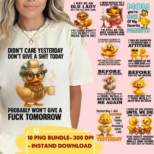 Sassy Duck PNG Bundle | Funny Grumpy Grandma Duck Sublimation | 10 Sarcastic Duck Quotes for Shirts, Mugs, Tumblers | Instant Download