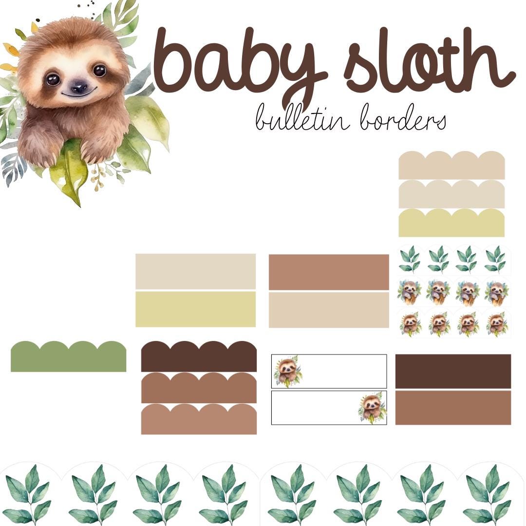 Sloth Border Editable Baby Sloth Bulletin Board Borders: Classroom Decor Pack (digital ...