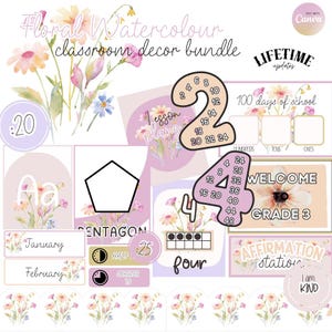 Floral Watercolor Classroom Decor Bundle: Teacher Pack (Digital Download)