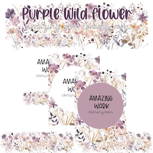 Purple Wildflower Classroom Decor Bundle (Digital Download, Editable in Canva)