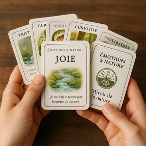 Juego de cartas Emociones y Naturaleza – 28 cartas imprimibles | Espejo de Sentimientos | Bienestar e Introspección | Imágenes PNG descargables.