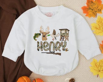 Personalized Hunting & Fishing Baby Romper – Camo Infant Outfit
