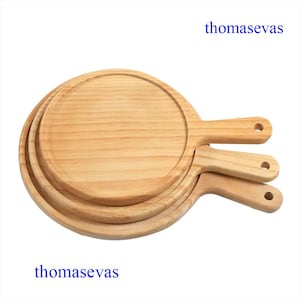 Natural Acacia Wood Pizza Plate, Rustic Round Cutting Board