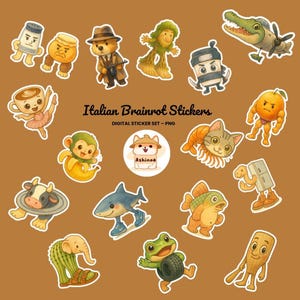 Adesivos Digitais Chibi do Brainrot Italiano – 16 Arquivos PNG | Adesivos Transparentes para Agendas Digitais – por Ashinoa